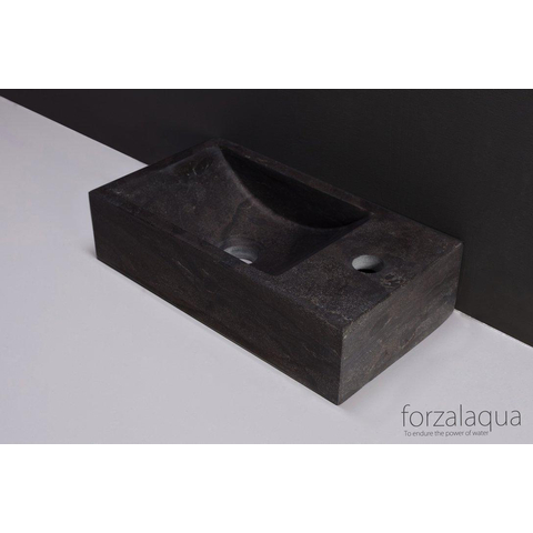 Forzalaqua Venetia lavabo de WC 40x22x10cm cuve à gauche 1 trou de robinet à droite Pierre naturelle Pierre bleue adoucie FO100074